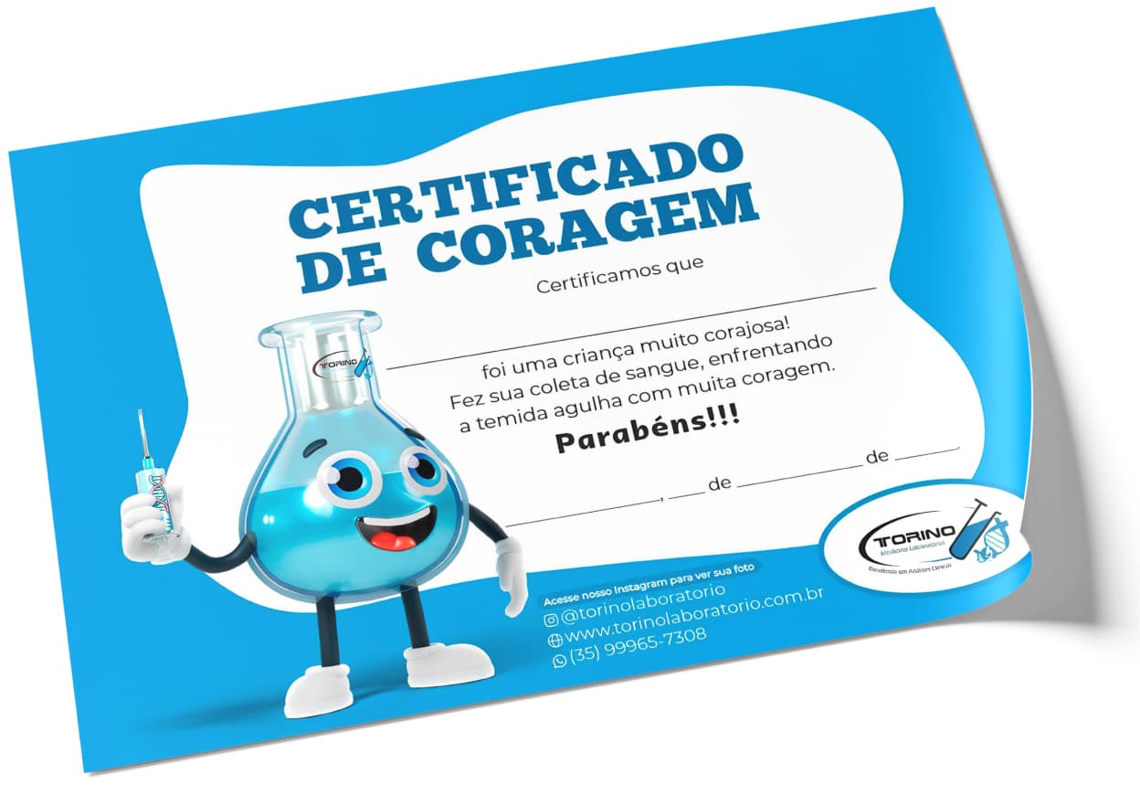 Certificado de Coragem do Torininho, entregue às crianças depois da coleta